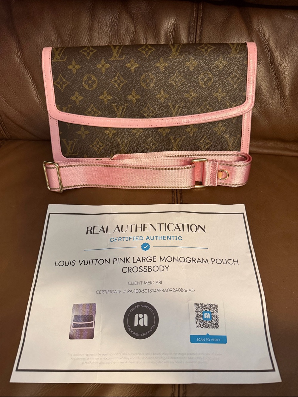 Louis Vuitton Brown Monogram with Pink Trim Crossbody Bag
